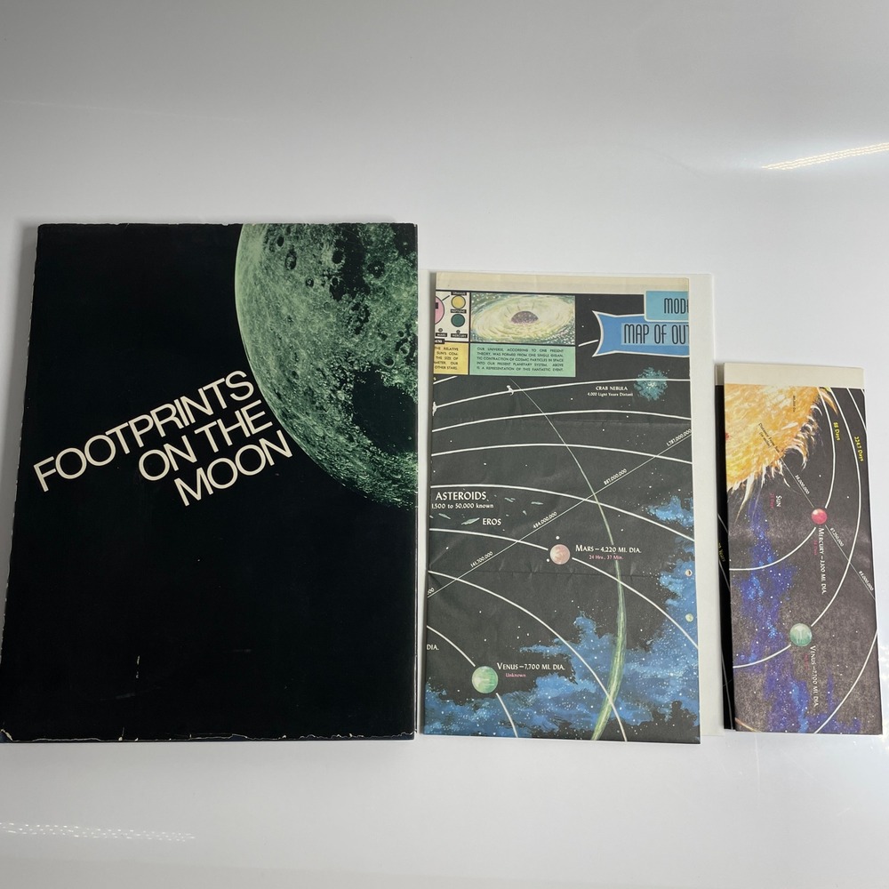 Footprints on the Moon Associated Press 1969 First Edition Apollo Space Book Map
